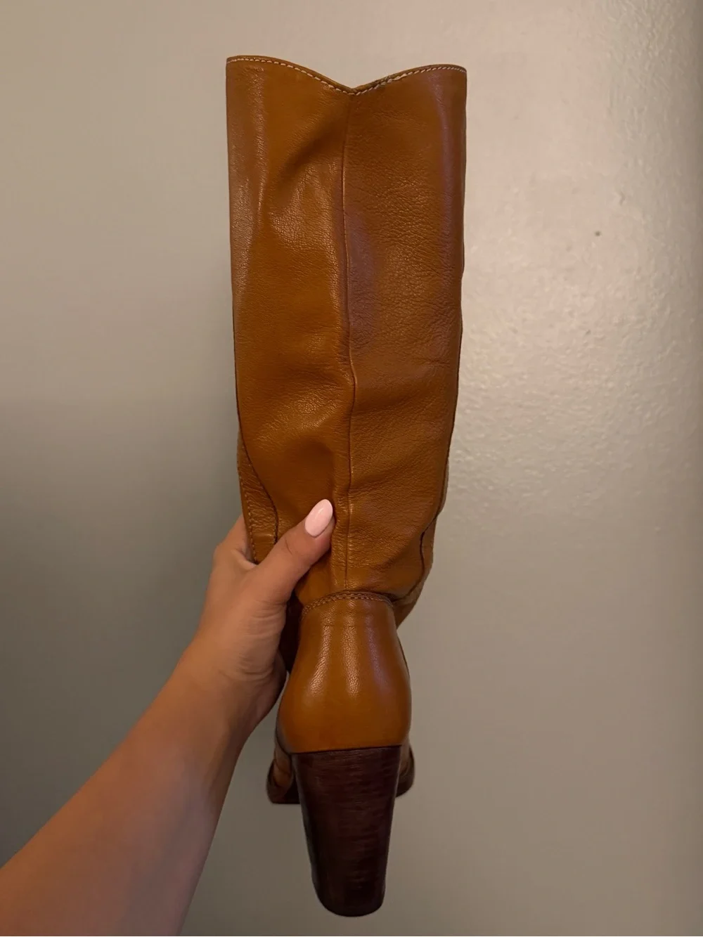 Michael Kors Cognac Brown Genuine Leather Knee High Block Heel Boots